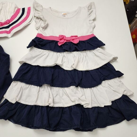 Girls Gymboree Navy, Pink, & White Cotton Dress Cardigan Hat Outfit Set 4t - Picture 7 of 16